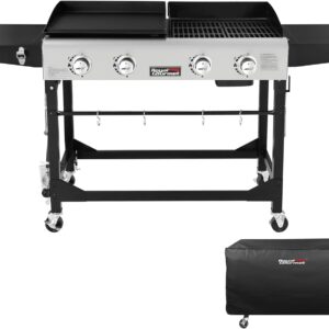 Royal Gourmet 4-Burner Gas Grill & Griddle Combo with Cover, 584 Sq.In Cooking Space, 48,000 BTU, Portable Outdoor Cooker