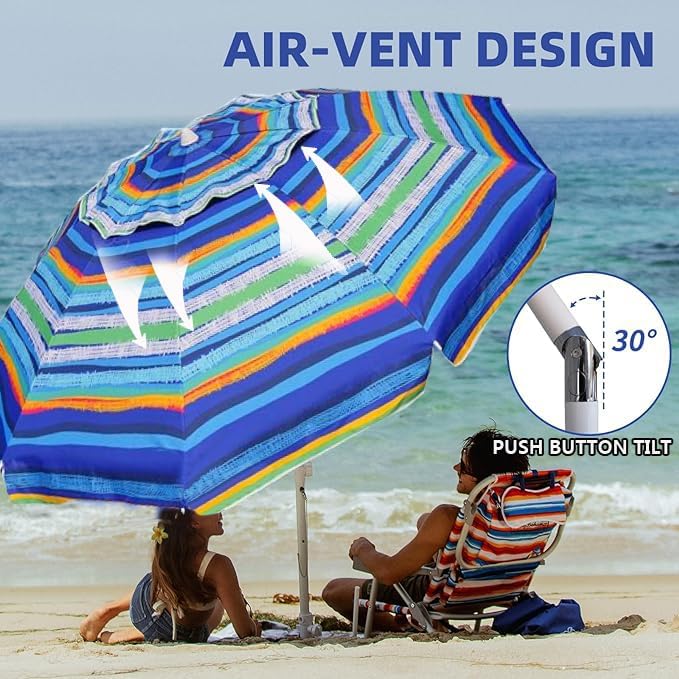 AMMSUN 8FT Beach Umbrella with Sand Anchor – Windproof Outdoor Sunshade with Tilt, Air Vents & UPF 50+ UV Protection for Beach, Pool & Patio - Image 31