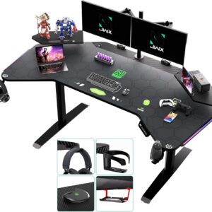 JWX 72" Dual Motor Electric Standing Gaming Desk – RGB LED, Wing-Shaped Workstation with Cable Management, Memory Settings & Accessories for Streamers & Creators