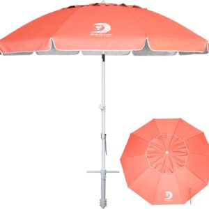 AMMSUN 8FT Beach Umbrella with Sand Anchor – Windproof Outdoor Sunshade with Tilt, Air Vents & UPF 50+ UV Protection for Beach, Pool & Patio