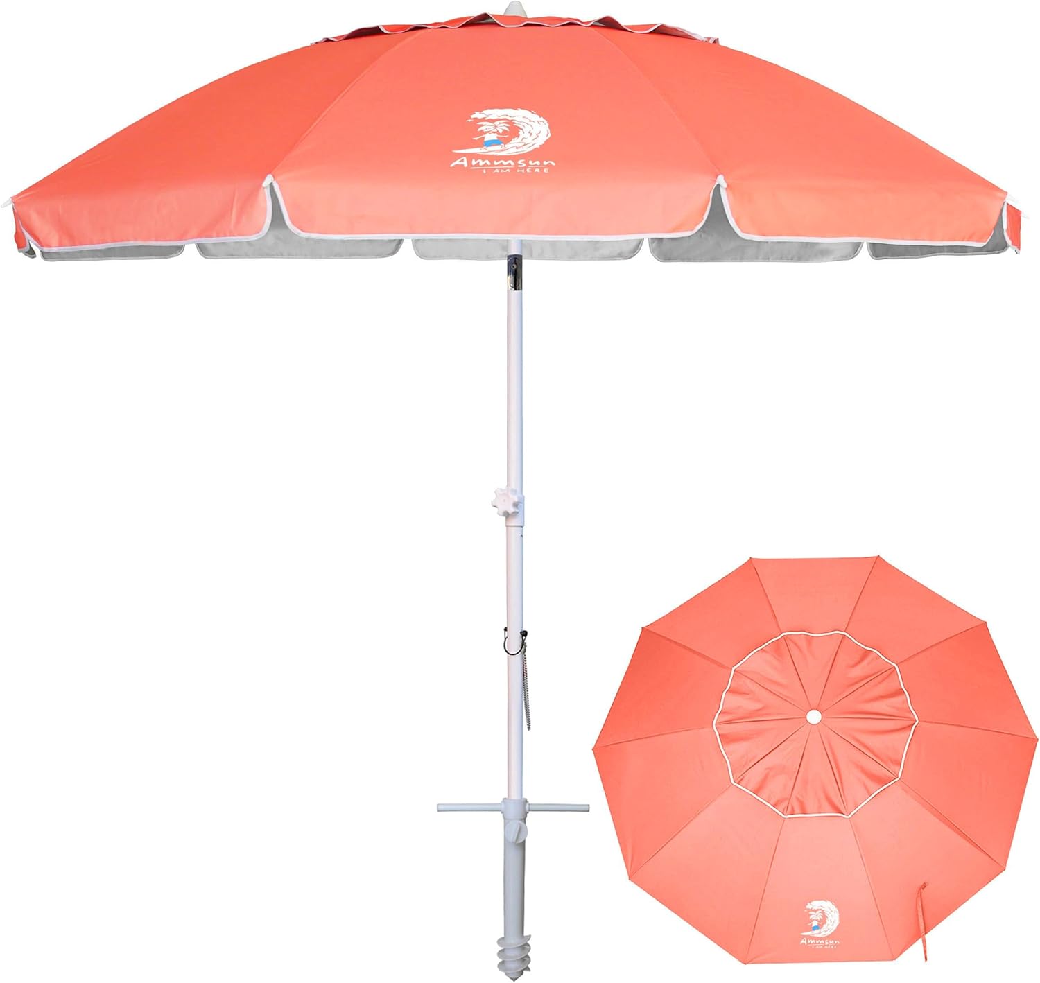 AMMSUN 8FT Beach Umbrella with Sand Anchor – Windproof Outdoor Sunshade with Tilt, Air Vents & UPF 50+ UV Protection for Beach, Pool & Patio