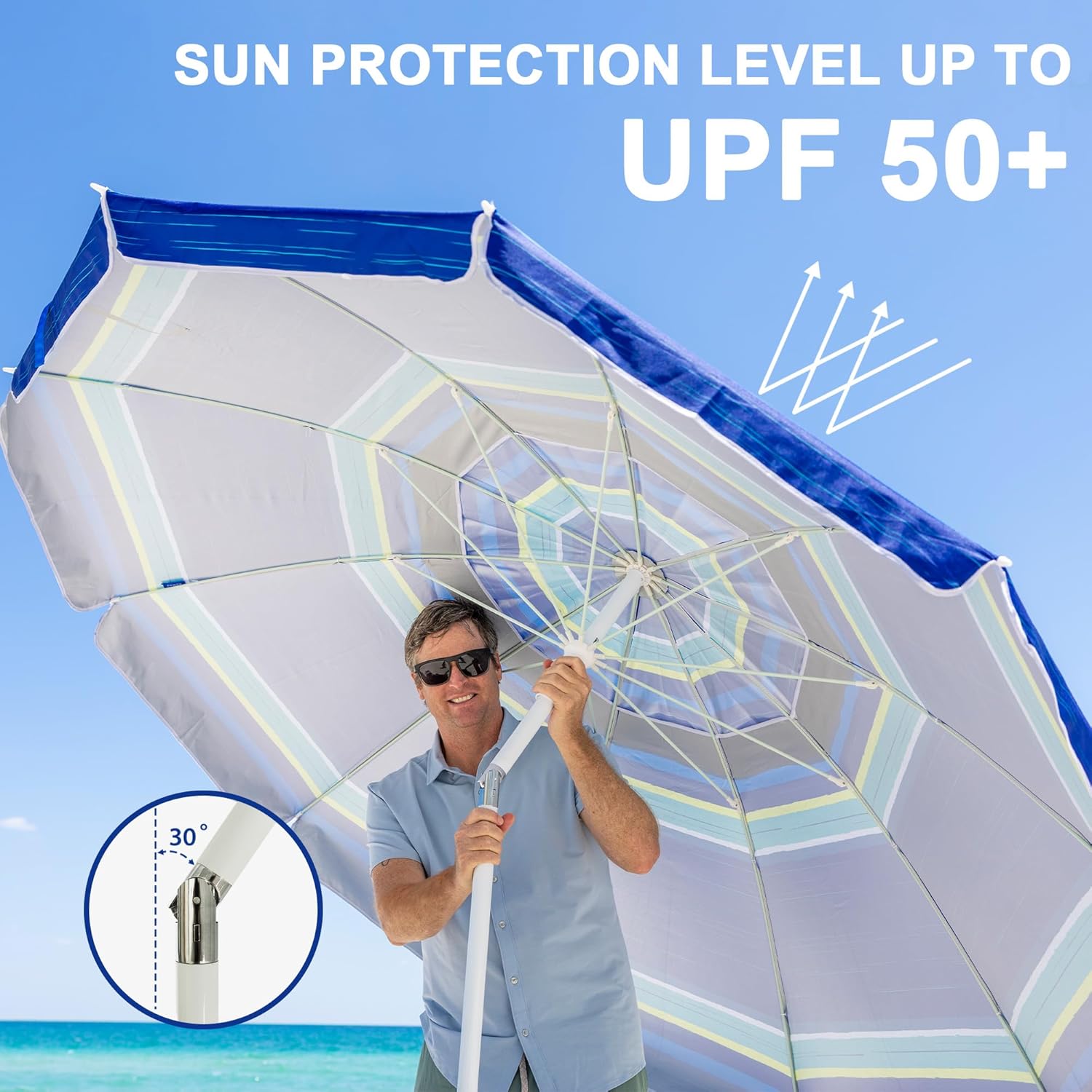 AMMSUN 8FT Beach Umbrella with Sand Anchor – Windproof Outdoor Sunshade with Tilt, Air Vents & UPF 50+ UV Protection for Beach, Pool & Patio - Image 9