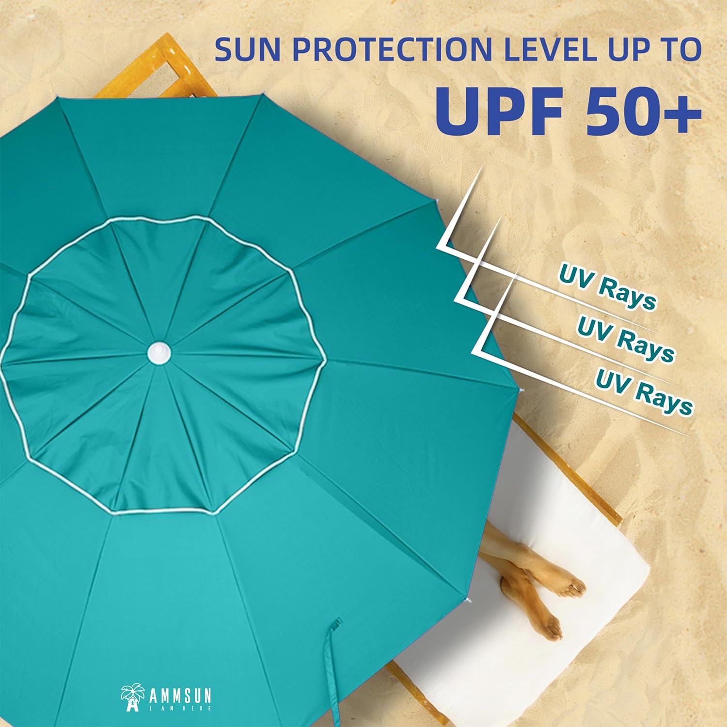 AMMSUN 8FT Beach Umbrella with Sand Anchor – Windproof Outdoor Sunshade with Tilt, Air Vents & UPF 50+ UV Protection for Beach, Pool & Patio - Image 36