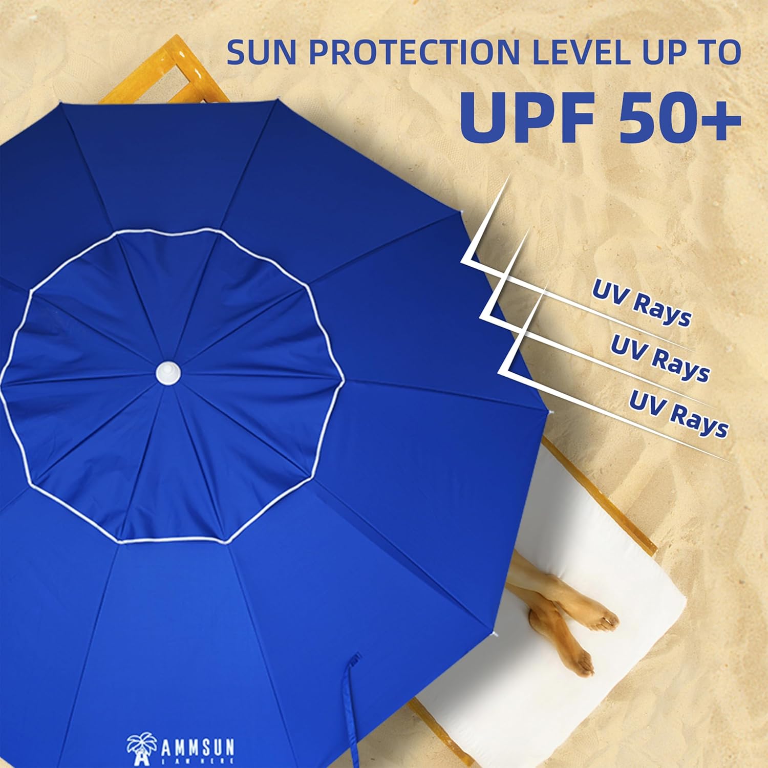AMMSUN 8FT Beach Umbrella with Sand Anchor – Windproof Outdoor Sunshade with Tilt, Air Vents & UPF 50+ UV Protection for Beach, Pool & Patio - Image 15