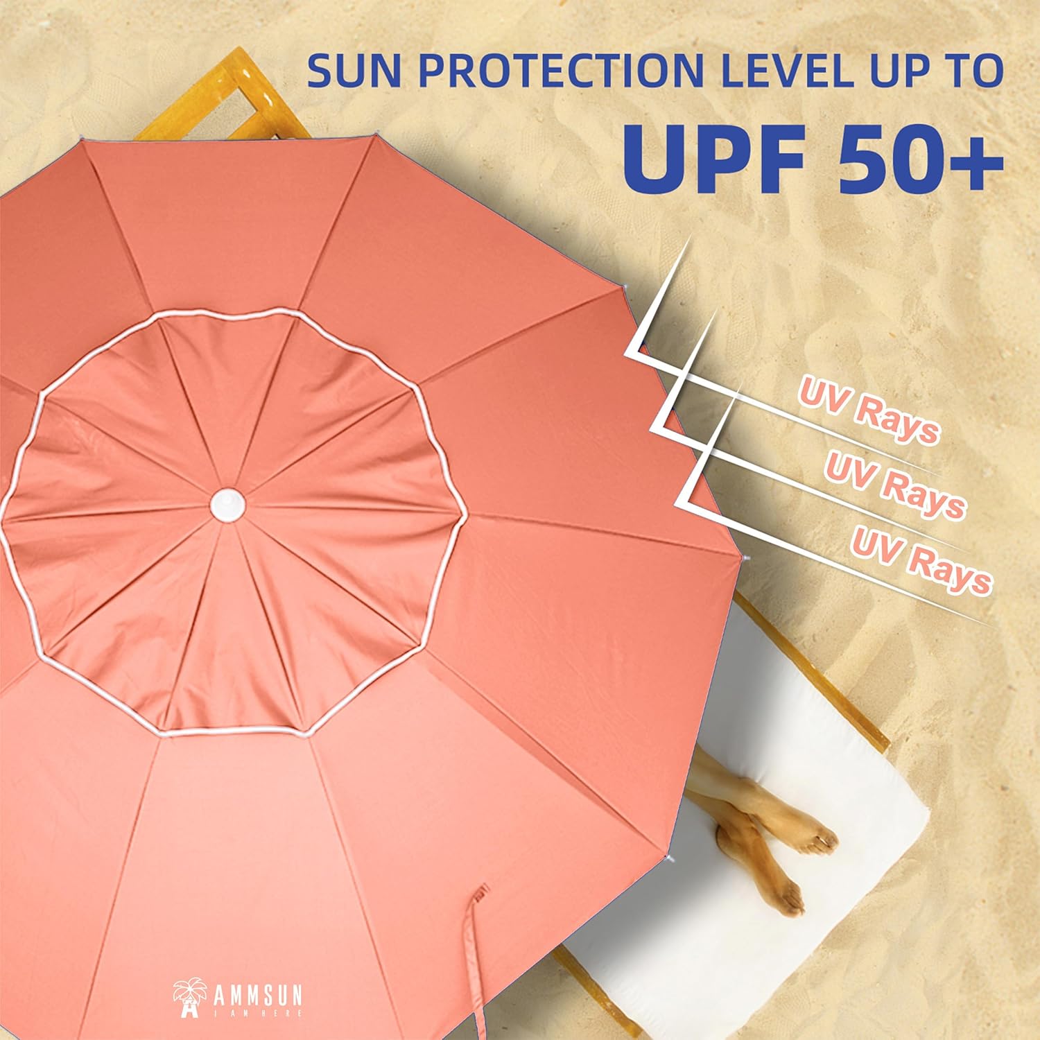 AMMSUN 8FT Beach Umbrella with Sand Anchor – Windproof Outdoor Sunshade with Tilt, Air Vents & UPF 50+ UV Protection for Beach, Pool & Patio - Image 2