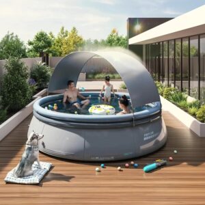 Large Inflatable Pool with Removable Canopy – Durable Blowup Swimming Pool for Kids & Adults, 2.44M, Blue