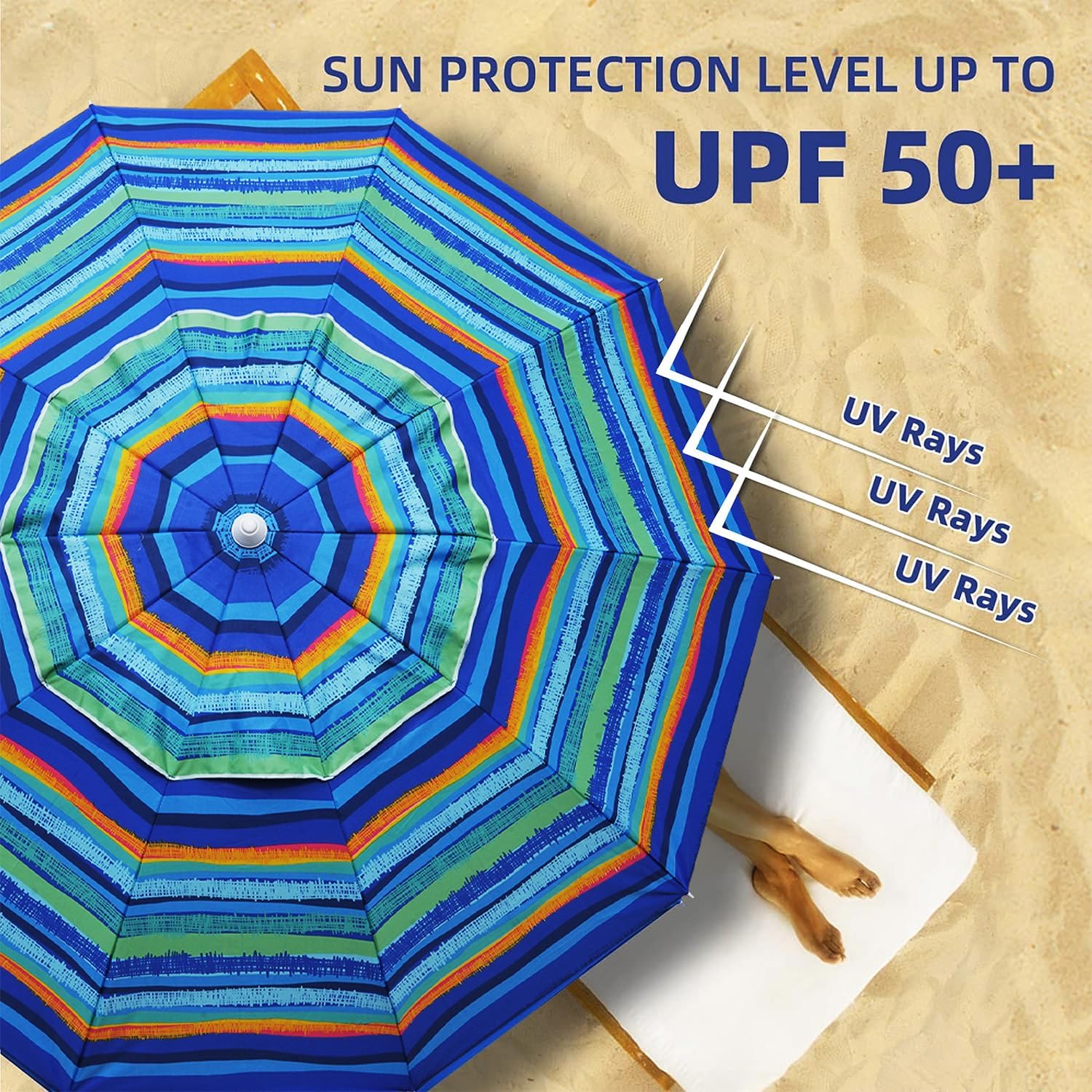 AMMSUN 8FT Beach Umbrella with Sand Anchor – Windproof Outdoor Sunshade with Tilt, Air Vents & UPF 50+ UV Protection for Beach, Pool & Patio - Image 30