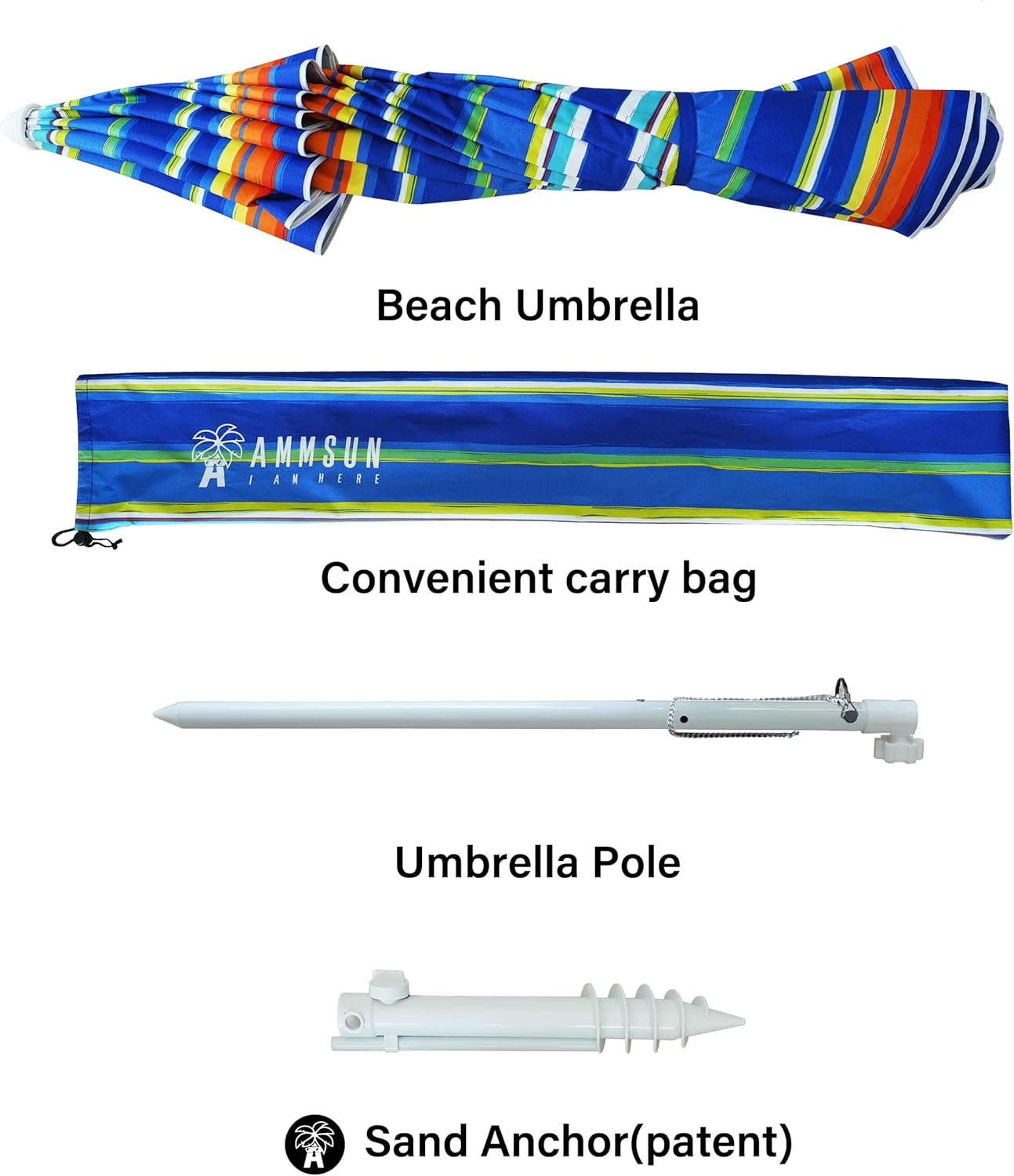 AMMSUN 8FT Beach Umbrella with Sand Anchor – Windproof Outdoor Sunshade with Tilt, Air Vents & UPF 50+ UV Protection for Beach, Pool & Patio - Image 26