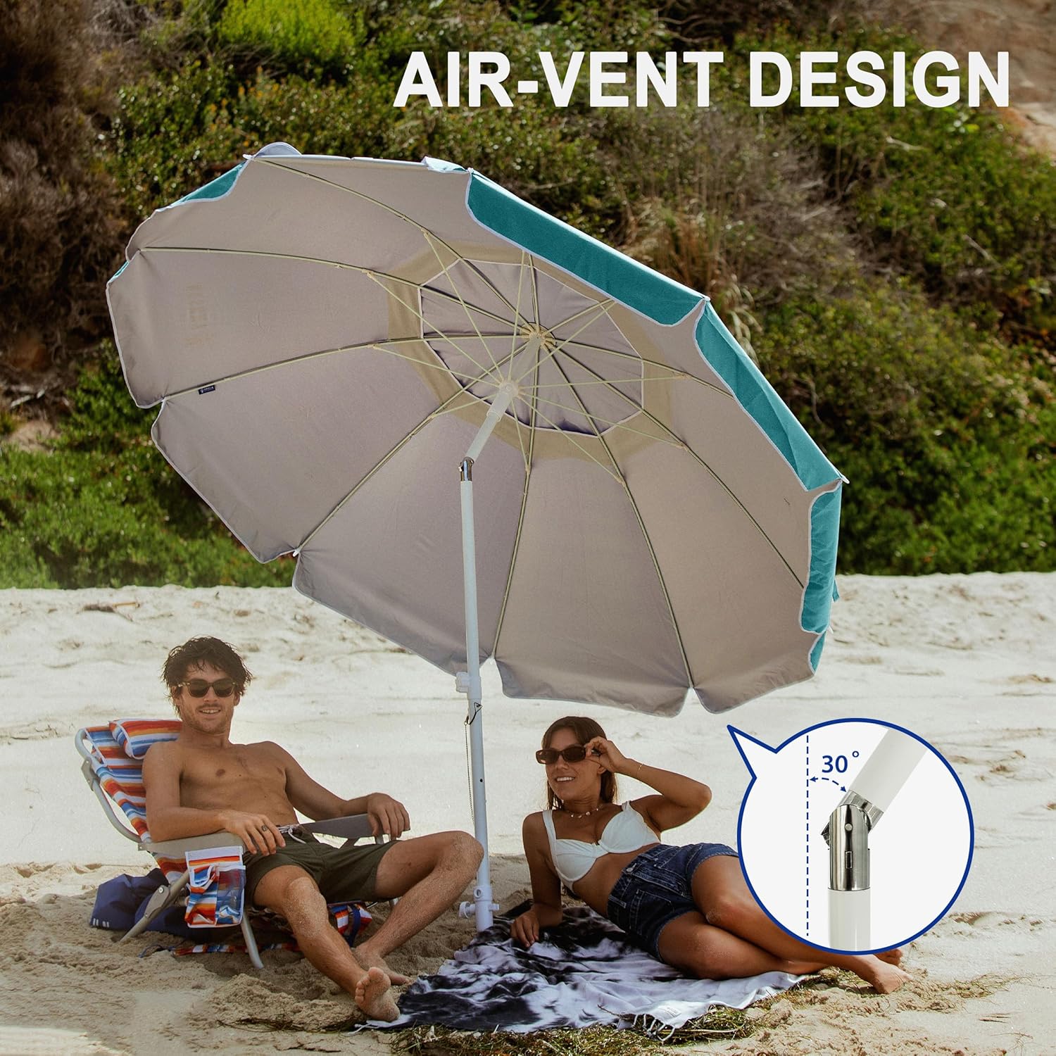 AMMSUN 8FT Beach Umbrella with Sand Anchor – Windproof Outdoor Sunshade with Tilt, Air Vents & UPF 50+ UV Protection for Beach, Pool & Patio - Image 41