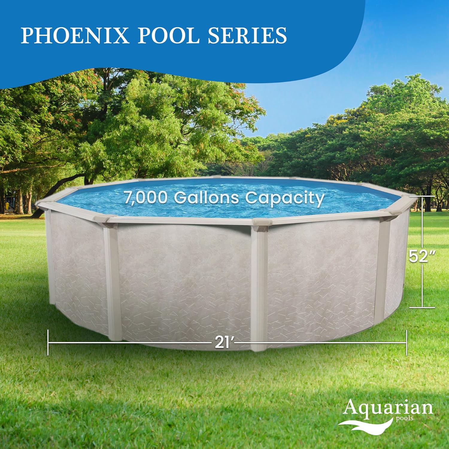 Aquarian 21ft x 52in Round Steel-Frame Above Ground Swimming Pool – Phoenix Series, DIY Outdoor Backyard Pool - Image 2