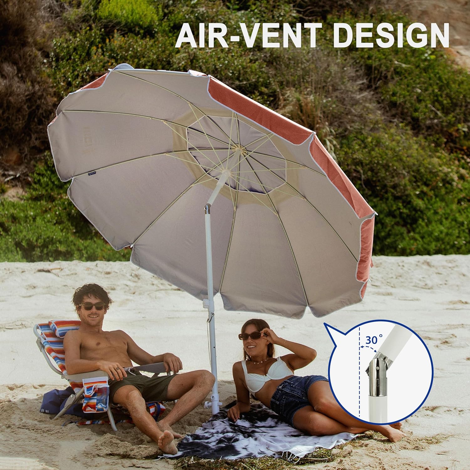 AMMSUN 8FT Beach Umbrella with Sand Anchor – Windproof Outdoor Sunshade with Tilt, Air Vents & UPF 50+ UV Protection for Beach, Pool & Patio - Image 4
