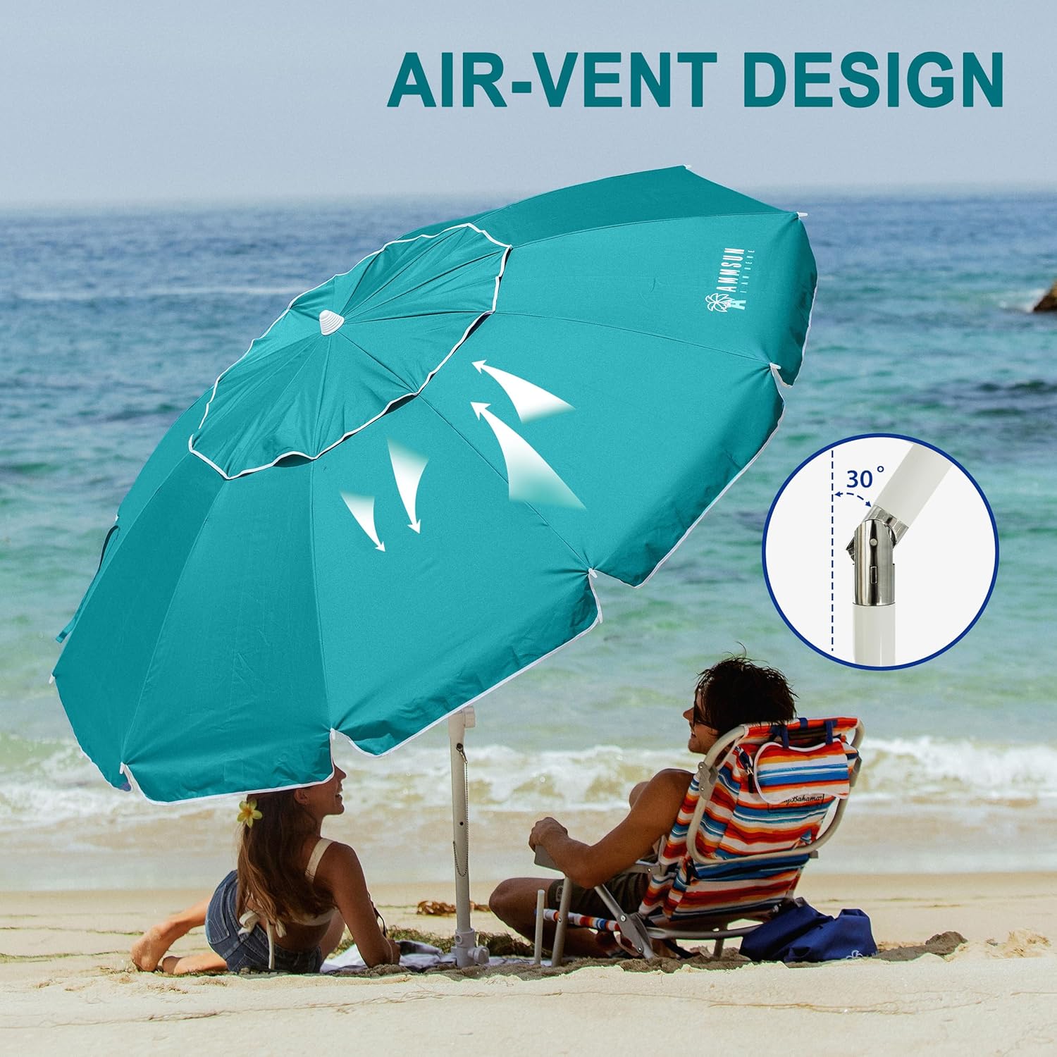 AMMSUN 8FT Beach Umbrella with Sand Anchor – Windproof Outdoor Sunshade with Tilt, Air Vents & UPF 50+ UV Protection for Beach, Pool & Patio - Image 37