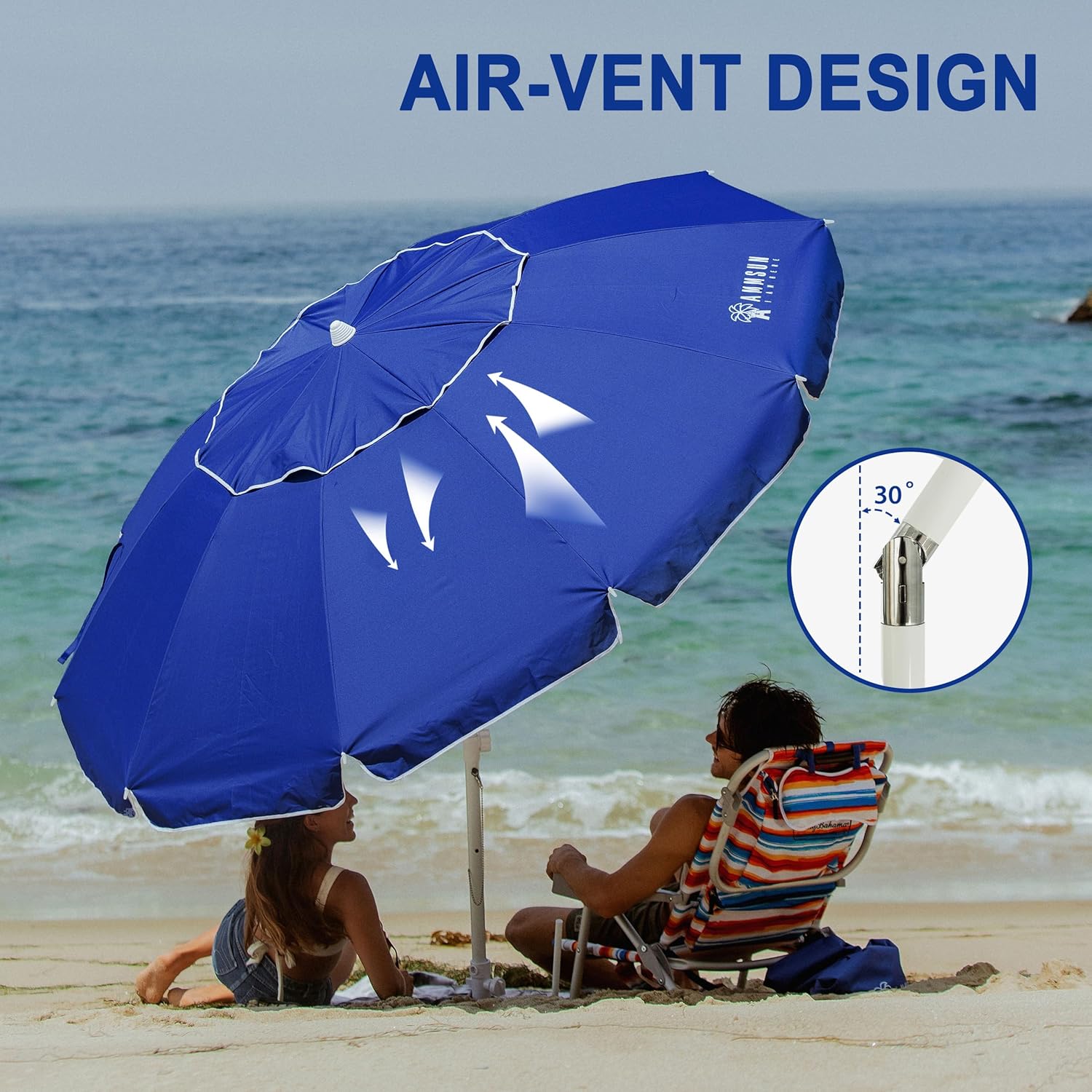 AMMSUN 8FT Beach Umbrella with Sand Anchor – Windproof Outdoor Sunshade with Tilt, Air Vents & UPF 50+ UV Protection for Beach, Pool & Patio - Image 16