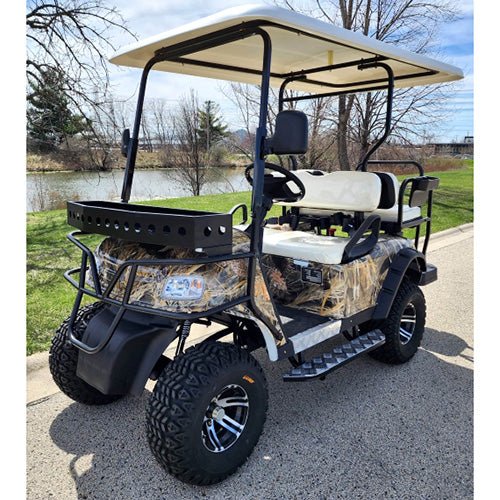 eMACHINE 48V Electric Golf Cart – Tree Camo Lifted Model